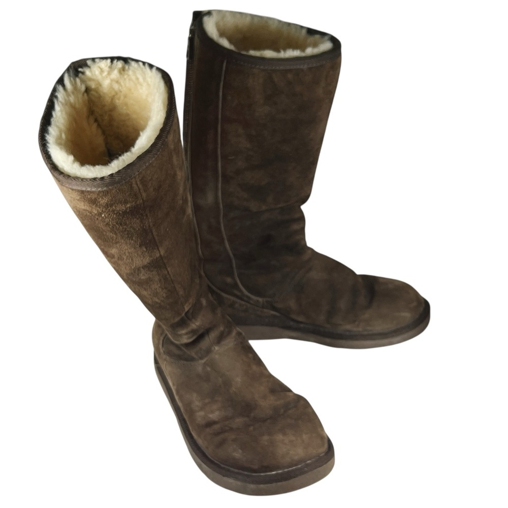 UGG Womens Knightsbridge Chocolate Brown Tall Back Zip Shearling Boots Winter‎